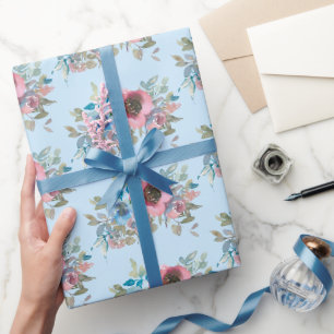 Vintage rosa und blaue Rosen Geschenkpapier