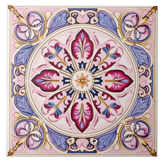 Vintage Rosa- und Blautafel für die Keramik Fliese (Vorderseite)