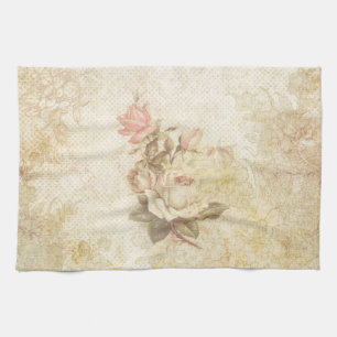 Vintage-Rosa und Elfenbein-Rosen-Küchentuch Geschirrtuch