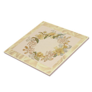 Vintage Rosa und Gelbe Blumen Fliese