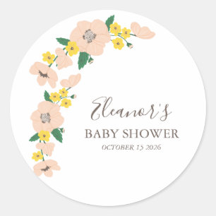 Vintage-Rosa- und Gelbe Blumige Babyparty Runder Aufkleber