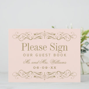 Vintage Rosa und Gold-Rocken-Gästebuch-Schild