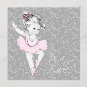Vintage rosa und graue Babyparty Einladung