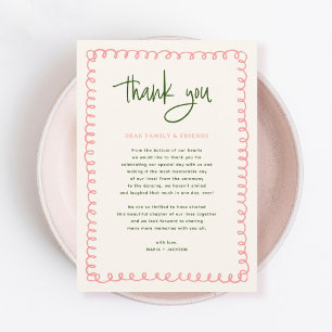 Vintage rosa und grüne Hochzeit Dankeskarte