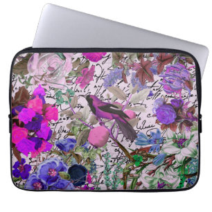 Vintage-Rosa und Lila Vogel und Blumenmuster mit S Laptopschutzhülle