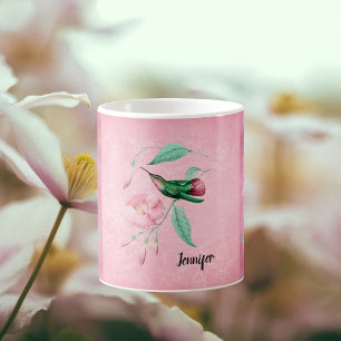 Vintage Rosa und Mint Kolibri Damast-Look Kaffeetasse