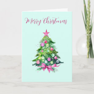 Vintage-Rosa-und-Mint-Weihnachtsbaum Karte