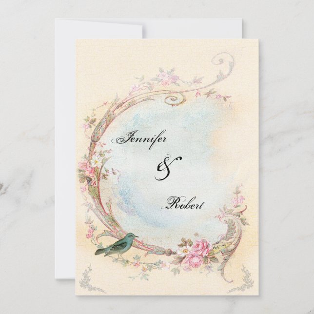 Vintage Rosa und Robin Hochzeitseinladung Einladung (Vorderseite)