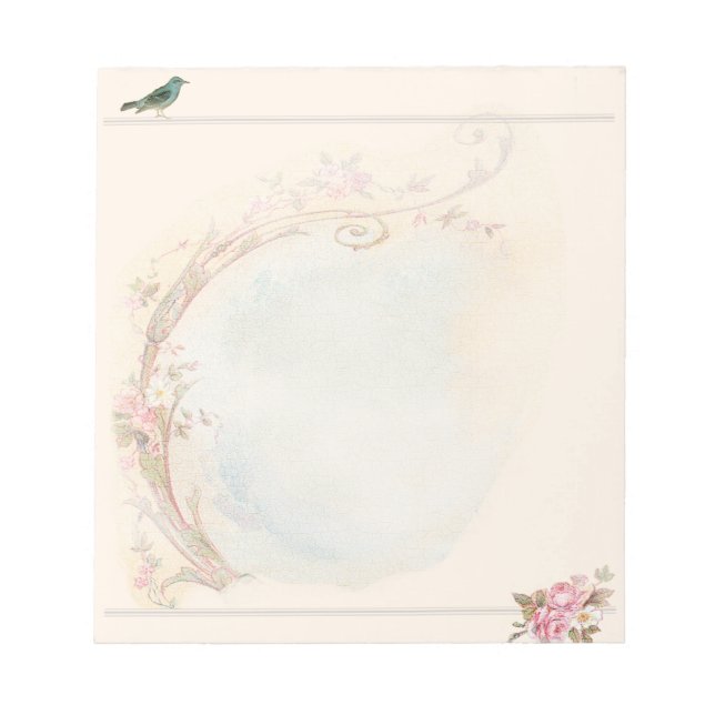Vintage Rosa und Robin Wedding Notizblock (Vorderseite)