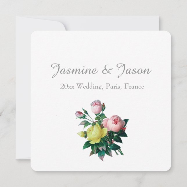 Vintage Rosa- und Rosenhochzeit Einladung (Rückseite)