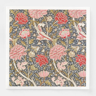Vintage Rosa und Rote Blume von William Morris Serviette