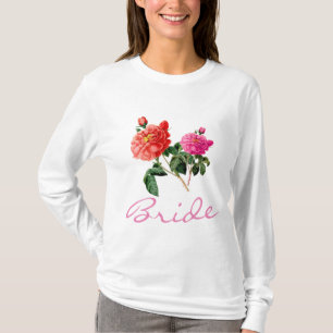 Vintage Rosa und rote Rose Blume Braut Shirt. T-Shirt