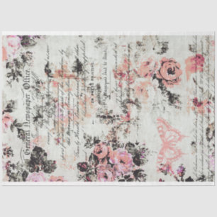 Vintage Rosa und Schwarze Flora und Ephemera Seidenpapier
