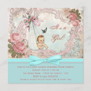 Vintage Rosa und Türkis Baby Shower Einladung