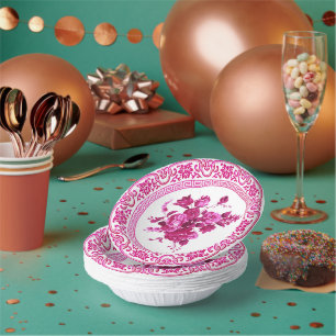 Vintage Rosa und Weiße Blüten Pappteller
