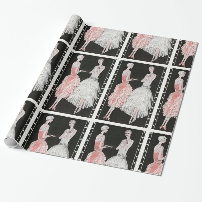 Vintage rosa und weiße Mode Geschenkpapier (Ungerollt)