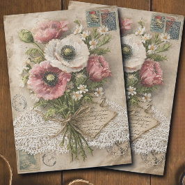 Vintage rosa und weiße Mohn-Decoupage Seidenpapier