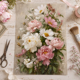 Vintage rosa und weiße Pfingstrosen Bouquet Decoup Seidenpapier