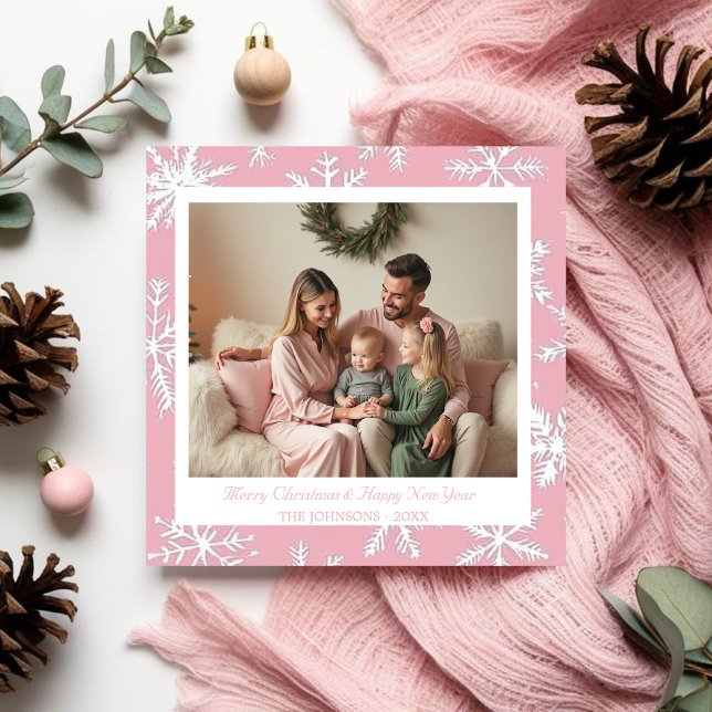 Vintage Rosa- und Weißschneeflocken - Urlaubskarte Feiertagskarte (Vintage Pink and White Snowflakes Holiday Card)