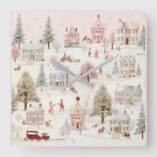 Vintage-Rosa-Weihnachten Quadratische Wanduhr