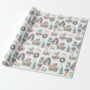 Vintage-Rosa-Weihnachts-Mint-Muster Geschenkpapier