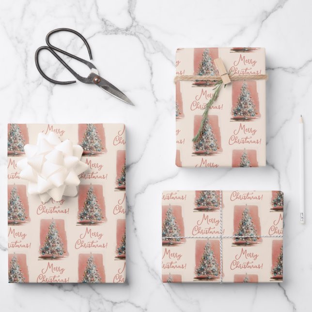 Vintage-Rosa Weihnachtsbaum Geschenkpapier Set (Vorderseite)