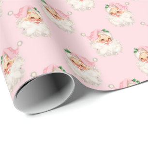 Vintage rosa Weihnachtsmann auf rosa Geschenkpapie Geschenkpapier