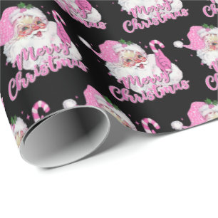 Vintage Rosa Weihnachtsmann Frohe Weihnachten Schw Geschenkpapier