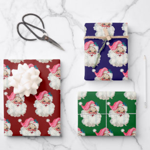 Vintage-Rosa-Weihnachtsmann-Gesicht-Christmas-Gesc Geschenkpapier Set