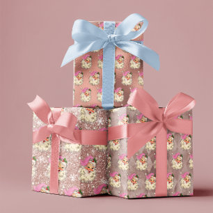 Vintage-Rosa Weihnachtsmann Rose Gold Glitter Foli Geschenkpapier Set