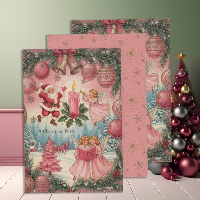 Vintage rosa Weihnachtsszene Geschenkpapier Set (Von Creator hochgeladen)