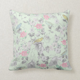 Vintage Rosa Weißer Vogelbraun Kissen