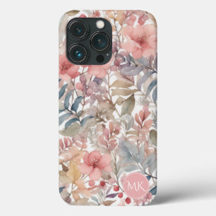 Vintage-Rosa-Wildblumen-Blumen-Wasserfarben-Monogr Case-Mate iPhone Hülle