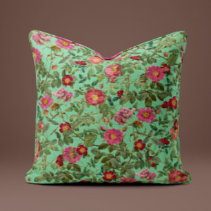 Vintage-Rosa-Wilde-Rose-Kissen in Aqua-Mint Kissen