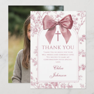 Vintage-Rosaband Blumen Mädchen Konfirmationsfoto Dankeskarte