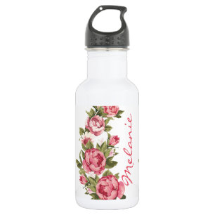 Vintage rosafarbene Rosen Pfingstrosen Name Trinkflasche