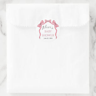 Vintage-Rosafarbene-Schleifen-Girl-Baby-Shower-Ges Runder Aufkleber