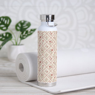 Vintage rosafarbenes florales Gittermuster Trinkflasche