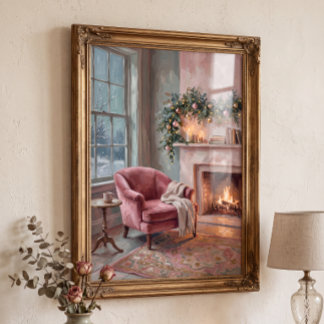 Vintage rosafarbenes Weihnachtswohnzimmer Cottagec Poster