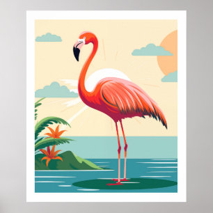 Vintage-Rosaflamingo am Strand Poster