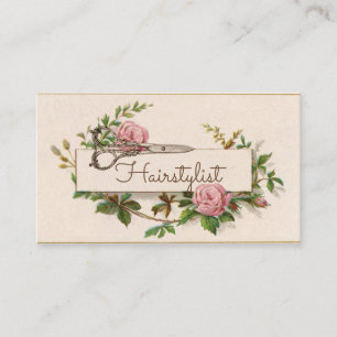 vintage rosarote Friseurin Hairstylist floral Visitenkarte