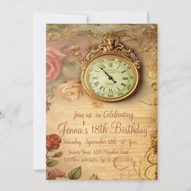 Vintage Rose 18. Geburtstag Einladung (Vorderseite)