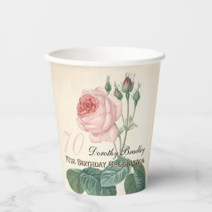 Vintage Rose 70. Geburtstagsfeier Papiertasse Pappbecher