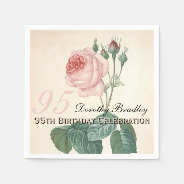 Vintage Rose 95. Geburtstagsparty Papier Napkins Serviette (Vorderseite)