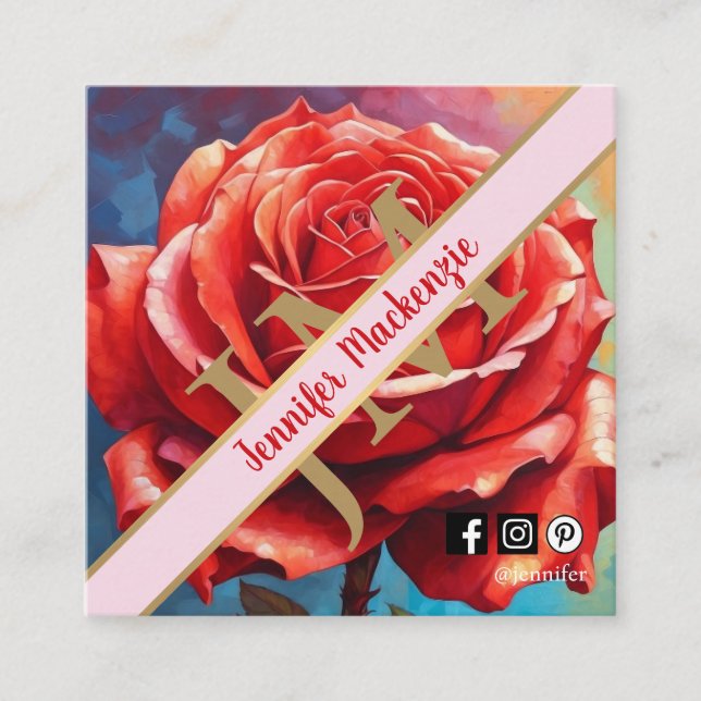 Vintage Rose AI Blumendesign Quadratische Visitenkarte (Vorderseite)