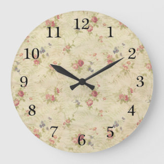 Vintage Rose alte gequälte Stoffmuster Große Wanduhr