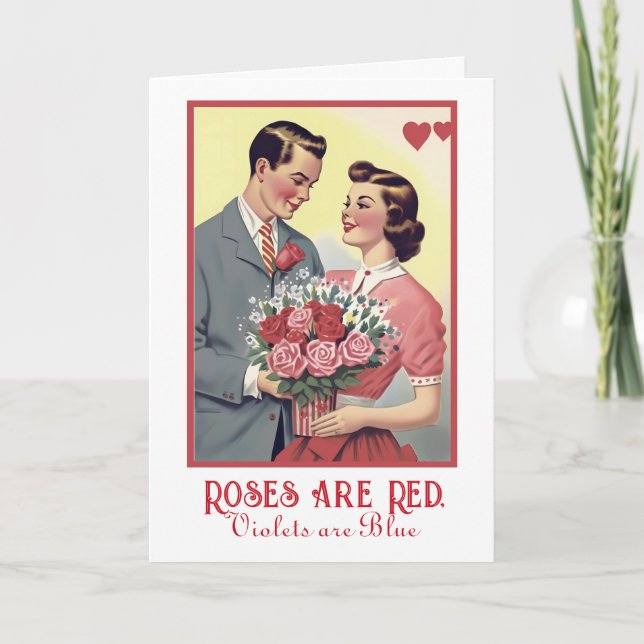 Vintage Rose am Valentinstag sind rot Karte (Vorderseite)
