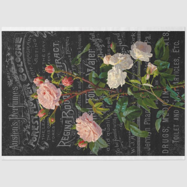 Vintage Rose and Perfume Ephemera Decoupage Seidenpapier (Vorderseite)