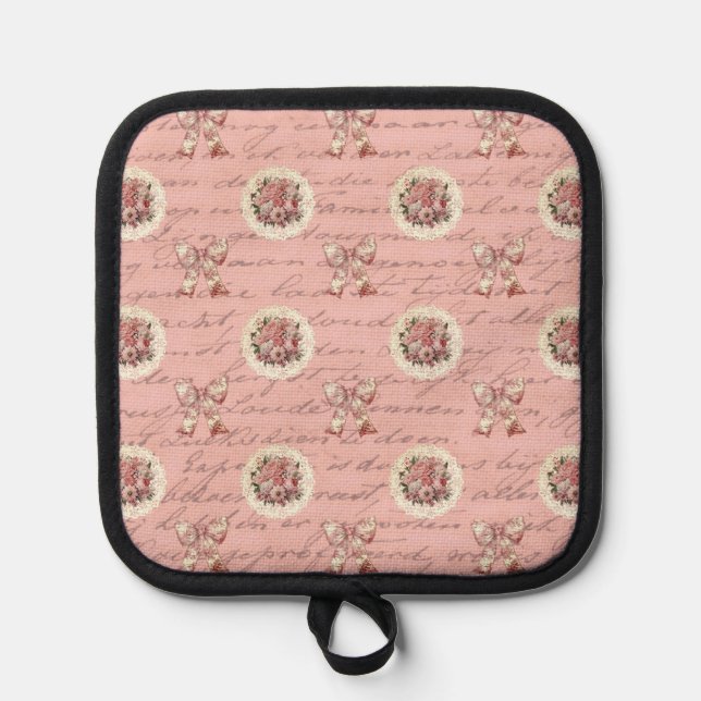 Vintage Rose Antike Briefe Topflappen (Vorderseite)