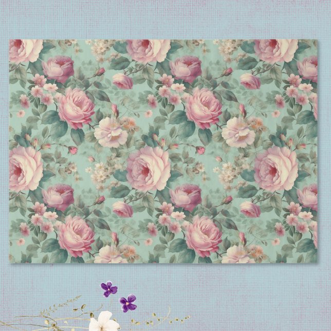 Vintage Rose Aqua Decoupage Seidenpapier (Von Creator hochgeladen)